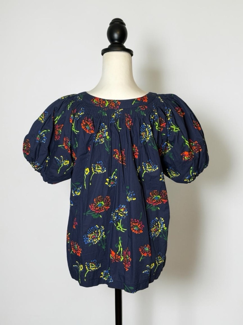 Ulla Johnson Senta Midnight Floral Puff Sleeve Pleated Poplin Top • Size 6 - Picture 3 of 10